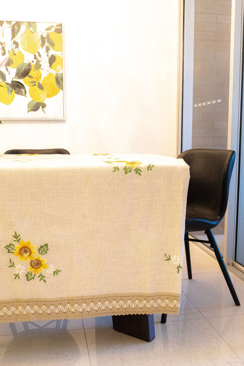 Tablecloth sunflower hand sewn
